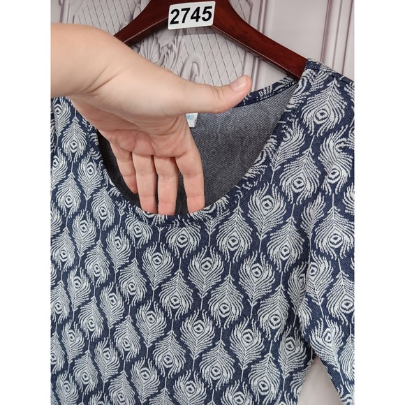 LuLaRoe Dress Size S Drop Waist Fit & Large Flare Skirt 3/4 Sleeves Peacock EUC - Picture 3 of 16